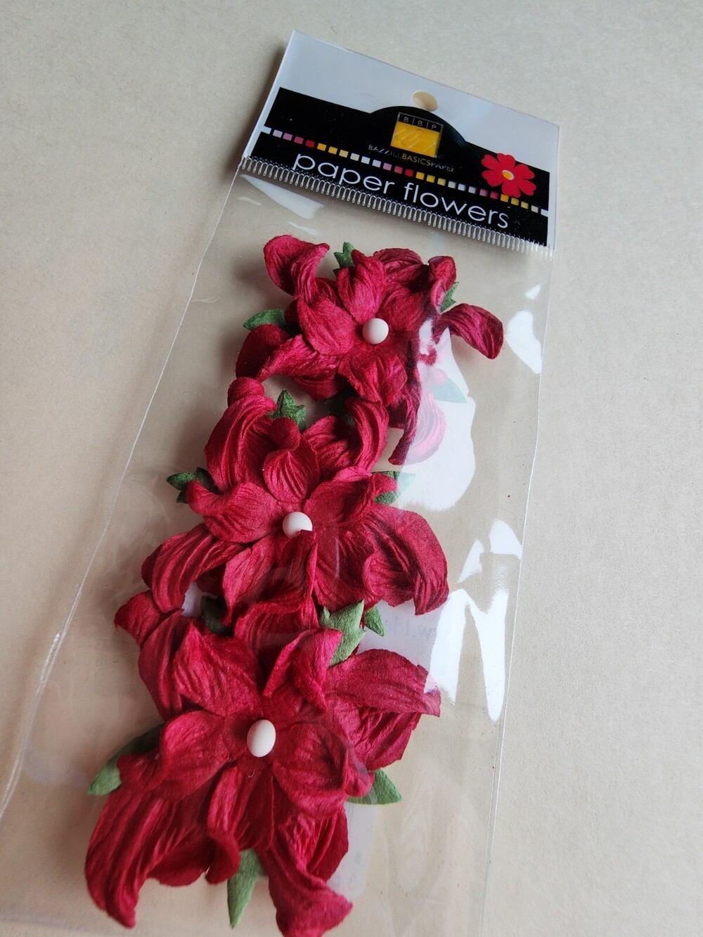 NEW BBP Bazzill Basic Paper Flowers Ruby Slipper 2" Wayfarer Card Scrapbook #19